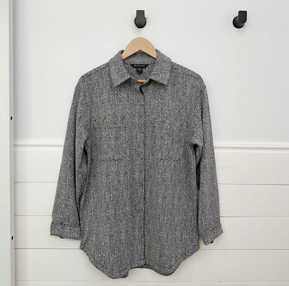 Women’s Athleta Textured Shirt Jacket Braiden Black White Size Small S